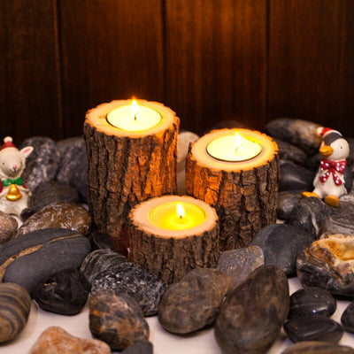 1pc Tea Light Candle Holders Bark Wooden Pillar Candlestick Holder Set