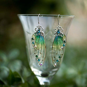 Fashion Green Wings Earrings for Women Jewelry Cicada Butterfly Shiny