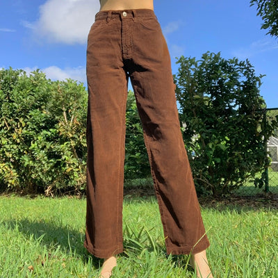 Streetwear High Waist Corduroy Brown Pants