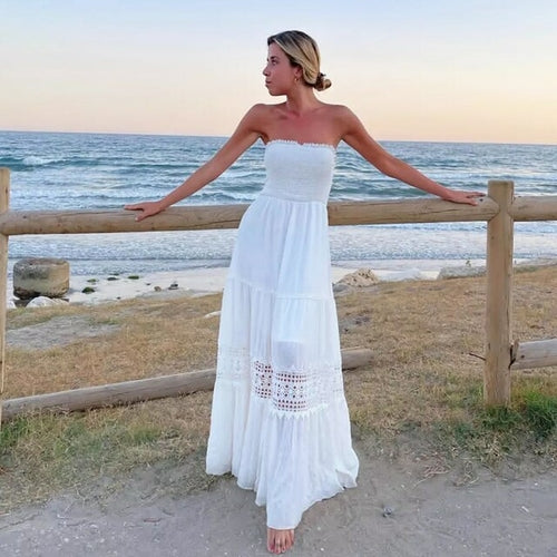 Maxi Dresses Party White Lace | Strapless White Maxi Dresses -