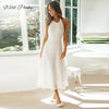 WildPinky Elegant White Lace Women Dress Sexy Backless Halter Female