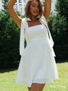 WildPinky Sleeveless Cotton Square Collar Dress White High Waist Mini