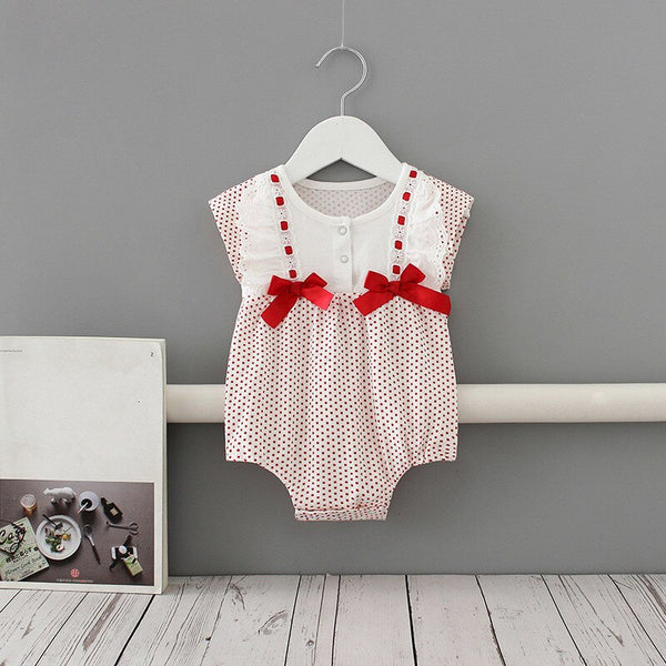 0 18M Newborn Baby Girls Rompers Sleeveless Dot Cotton Jumpsuits