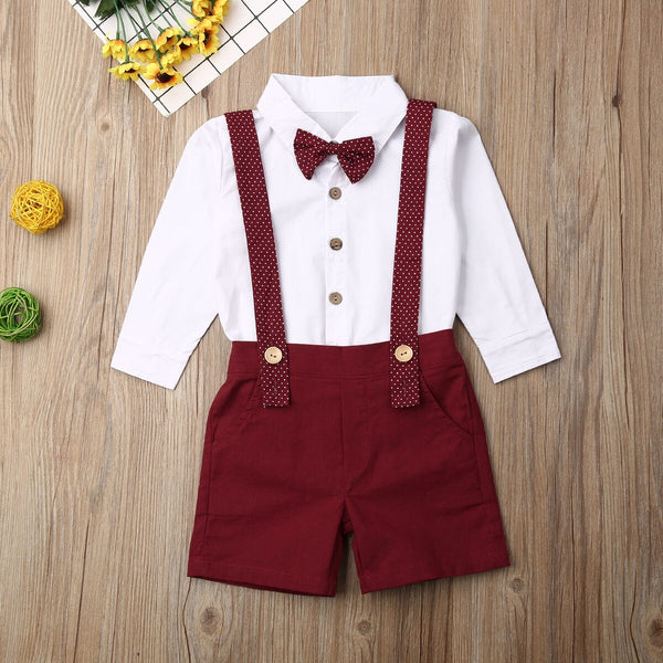 1 6Y Kids Baby Boy Summer Clothes Sets Children Gentleman Tie T Shirt