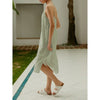 100% Linen Elegant Summer Women Dress Sexy Spaghetti Strap V Neck Open