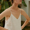 100% Linen Elegant Summer Women Dress Sexy Spaghetti Strap V Neck Open