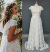 11178#Cap Sleeve Bridal Dress Sweep Train Ruffled Open Back  Bohemian