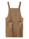 Khaki Corduroy Pinafore Dress With Pocket