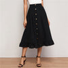 Button Front Ruffle Hem A-line Skirt