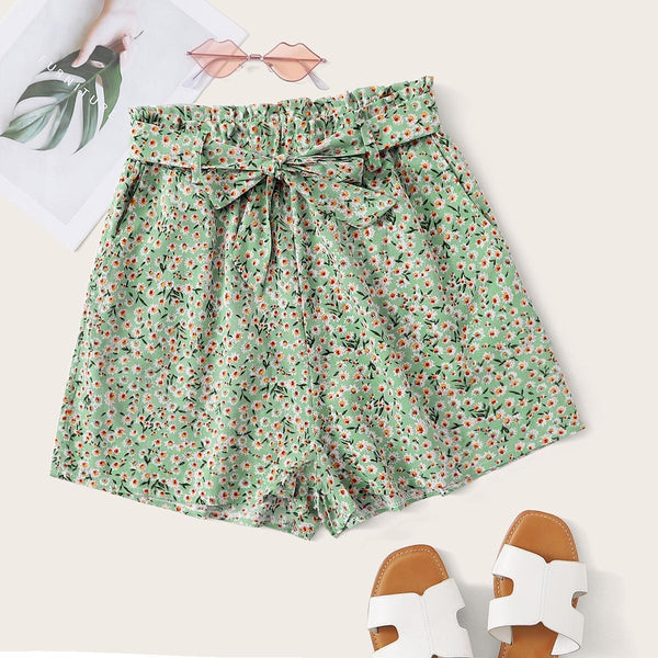 Ditsy Floral Paperbag Belted Shorts