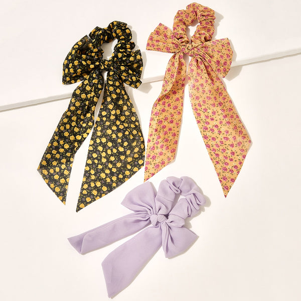 3pairs Flower Pattern Scrunchie Scarf