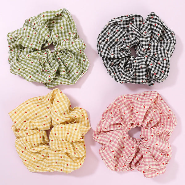 4pcs Gingham Pattern Scrunchie