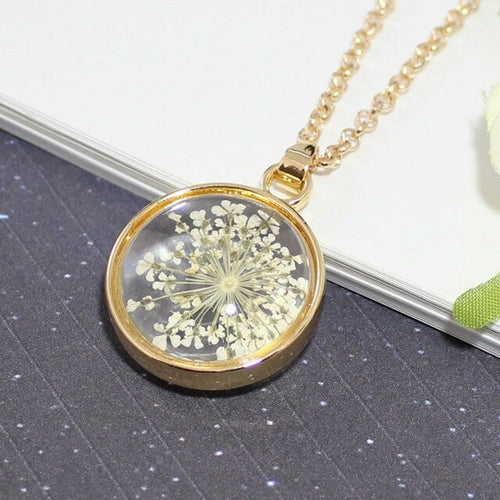 1PC 25MM Glass Locket Real Lace Dry Flower necklace,natural history