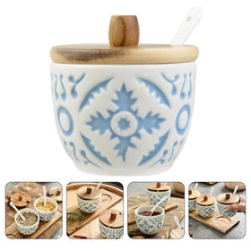 1Pc Creative Condiment Lidded Storage Jar Ceramic Salt Pepper Pot for
