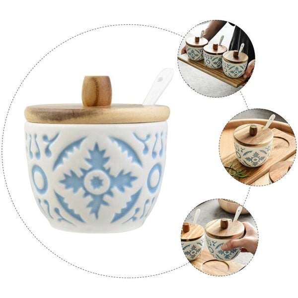 1Pc Creative Condiment Lidded Storage Jar Ceramic Salt Pepper Pot for