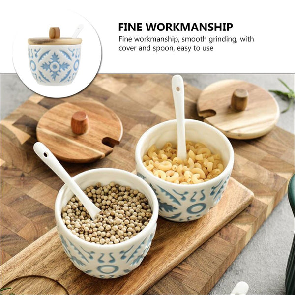 1Pc Creative Condiment Lidded Storage Jar Ceramic Salt Pepper Pot for