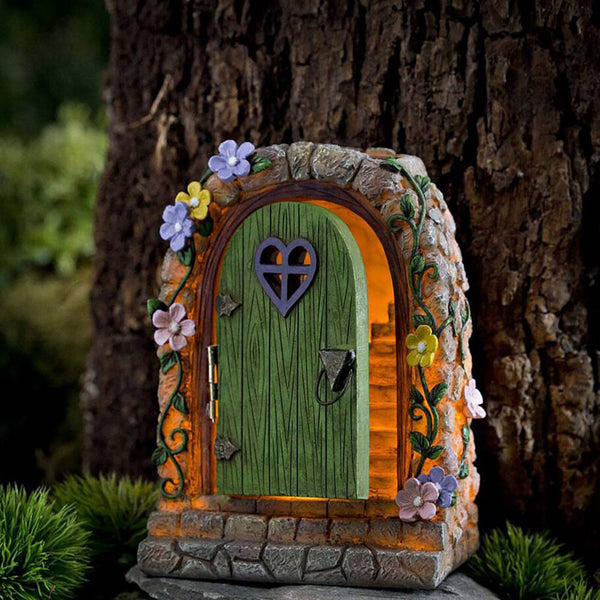 1Pcs Large Fairy Door Solar Light LED Elf Steps Stone Door Secret