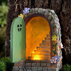 1Pcs Large Fairy Door Solar Light LED Elf Steps Stone Door Secret