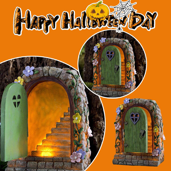 1Pcs Large Fairy Door Solar Light LED Elf Steps Stone Door Secret