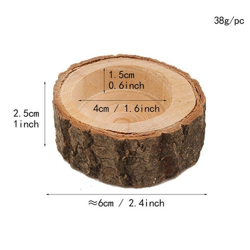 1pc Tea Light Candle Holders Bark Wooden Pillar Candlestick Holder Set