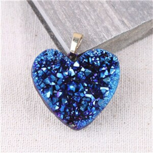 1pcs Heart Shape Druzy Pendant Necklace Geode Crystal Necklace Cluster