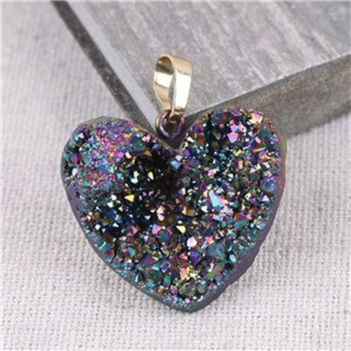 1pcs Heart Shape Druzy Pendant Necklace Geode Crystal Necklace Cluster