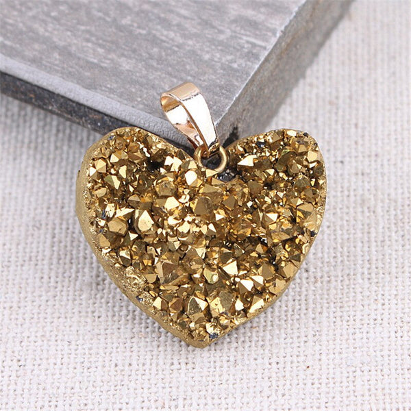 1pcs Heart Shape Druzy Pendant Necklace Geode Crystal Necklace Cluster