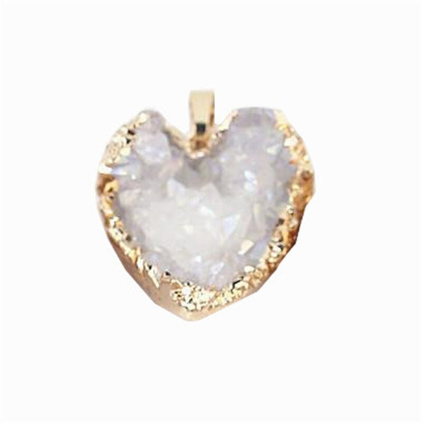 1pcs Heart Shape Druzy Pendant Necklace Geode Crystal Necklace Cluster