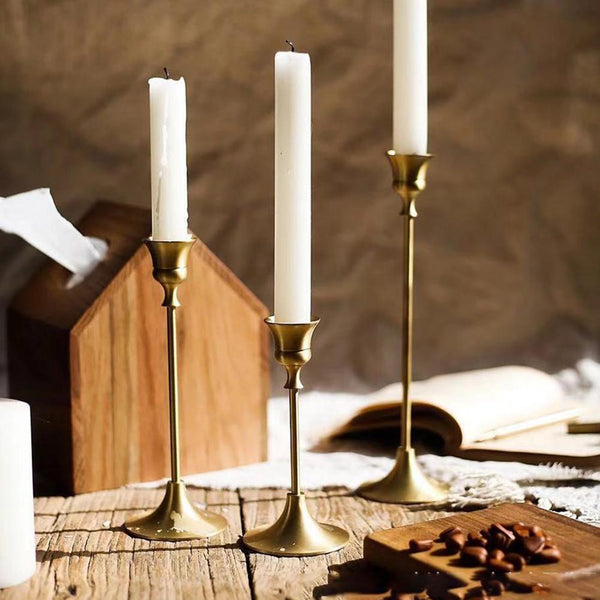 1pcs Retro Elegant Brass Candlestick 3 Sizes Crafts Candle Holder