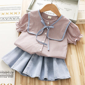 2 6 years Spring Girl Blouse and Skirt Set