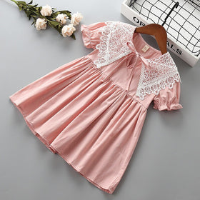 2 7 years High quality girl dress 2019 new summer fashion lace solid