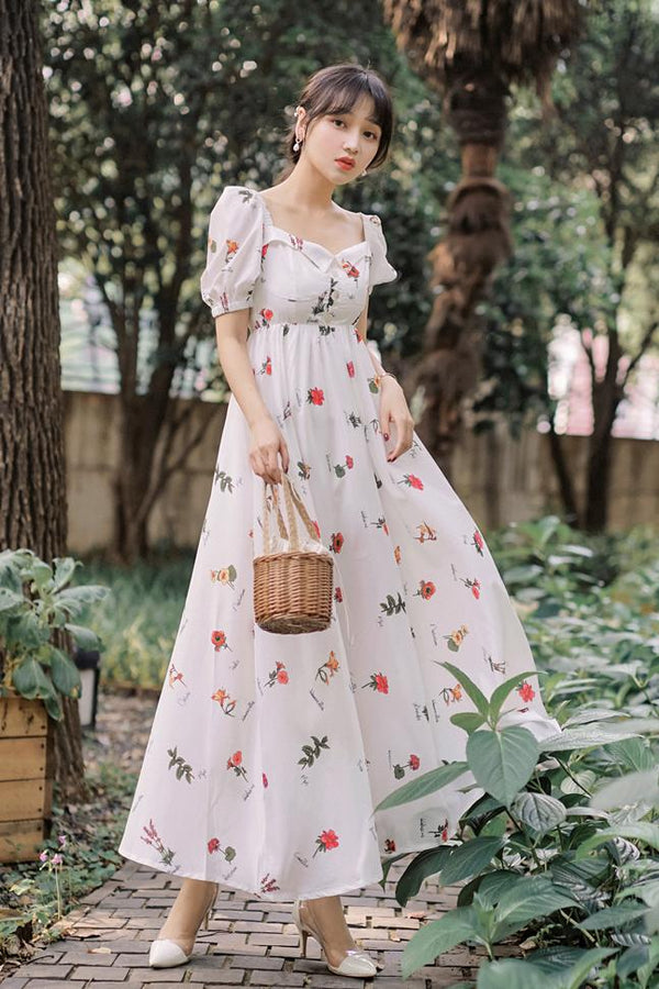 2019 Elegant Summer New Arrival Hot Sale Flower Printed V Collar Puff