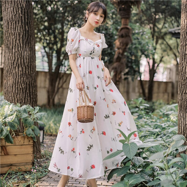 2019 Elegant Summer New Arrival Hot Sale Flower Printed V Collar Puff