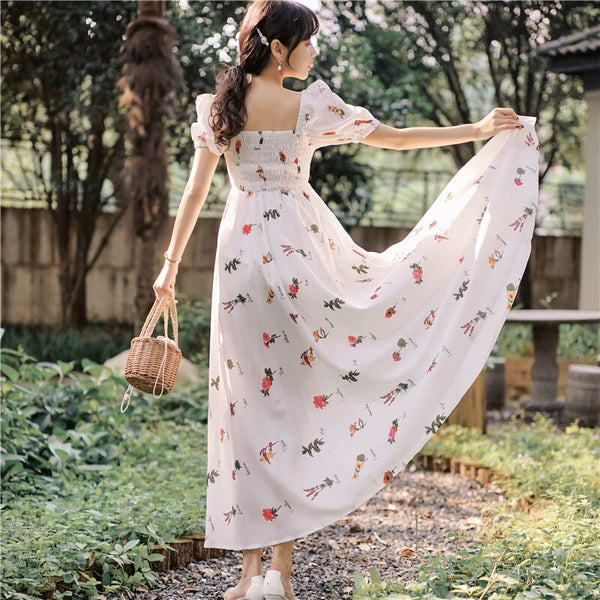 2019 Elegant Summer New Arrival Hot Sale Flower Printed V Collar Puff