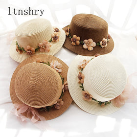 2019 Parent child Summer New Women's Sun Hat Bucket cap beige lace