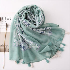 Elegant Scarf women Light Green Small Floral Print