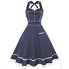 2020 Sexy Women Polka Dot Swing Party Dress Halter Blue Cotton A Line