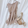 2020 Summer New Children Plaid Dress Tassel Sashes Korean Style Kids