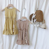 2020 Summer New Children Plaid Dress Tassel Sashes Korean Style Kids