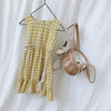 2020 Summer New Children Plaid Dress Tassel Sashes Korean Style Kids