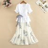 Summer New Office 2 Piece Set Women V Neck Puff Sleeve White