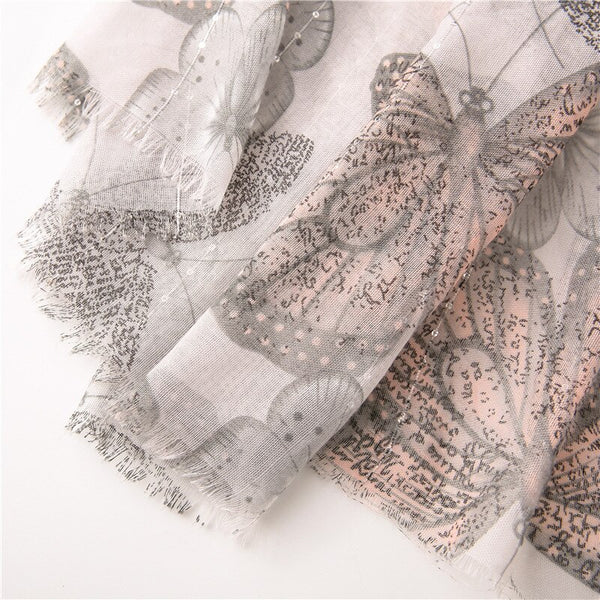 Graceful Butterfly pattern cotton and linen Scarf