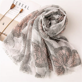 Graceful Butterfly pattern cotton and linen Scarf