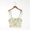 2021 Adjust Tie Bow Strap Wood ears Striped Green Floral Print Camis