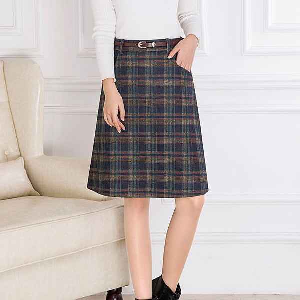 2021 Autumn New Arrival Plaid Woolen Skirt Korean High Waist A line