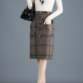 2021 Autumn&Winter New Arrival Plaid Korean High Waist Skirt Women