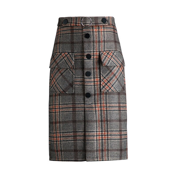 2021 Autumn&Winter New Arrival Plaid Korean High Waist Skirt Women