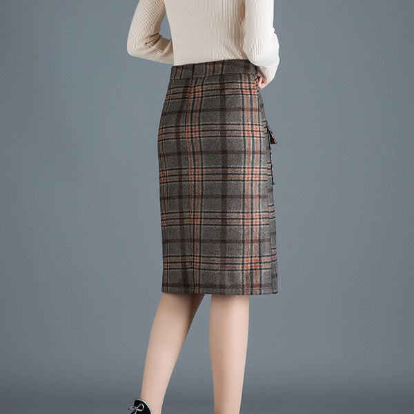 2021 Autumn&Winter New Arrival Plaid Korean High Waist Skirt Women