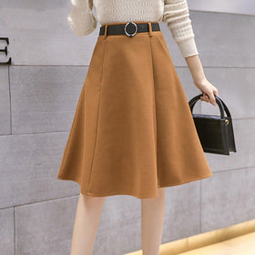 Autumn Winter Warm Woolen Midi Skirt