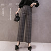 2021 Autumn Winter Woolen Plaid Pants Women Elastic High Waist Ankle